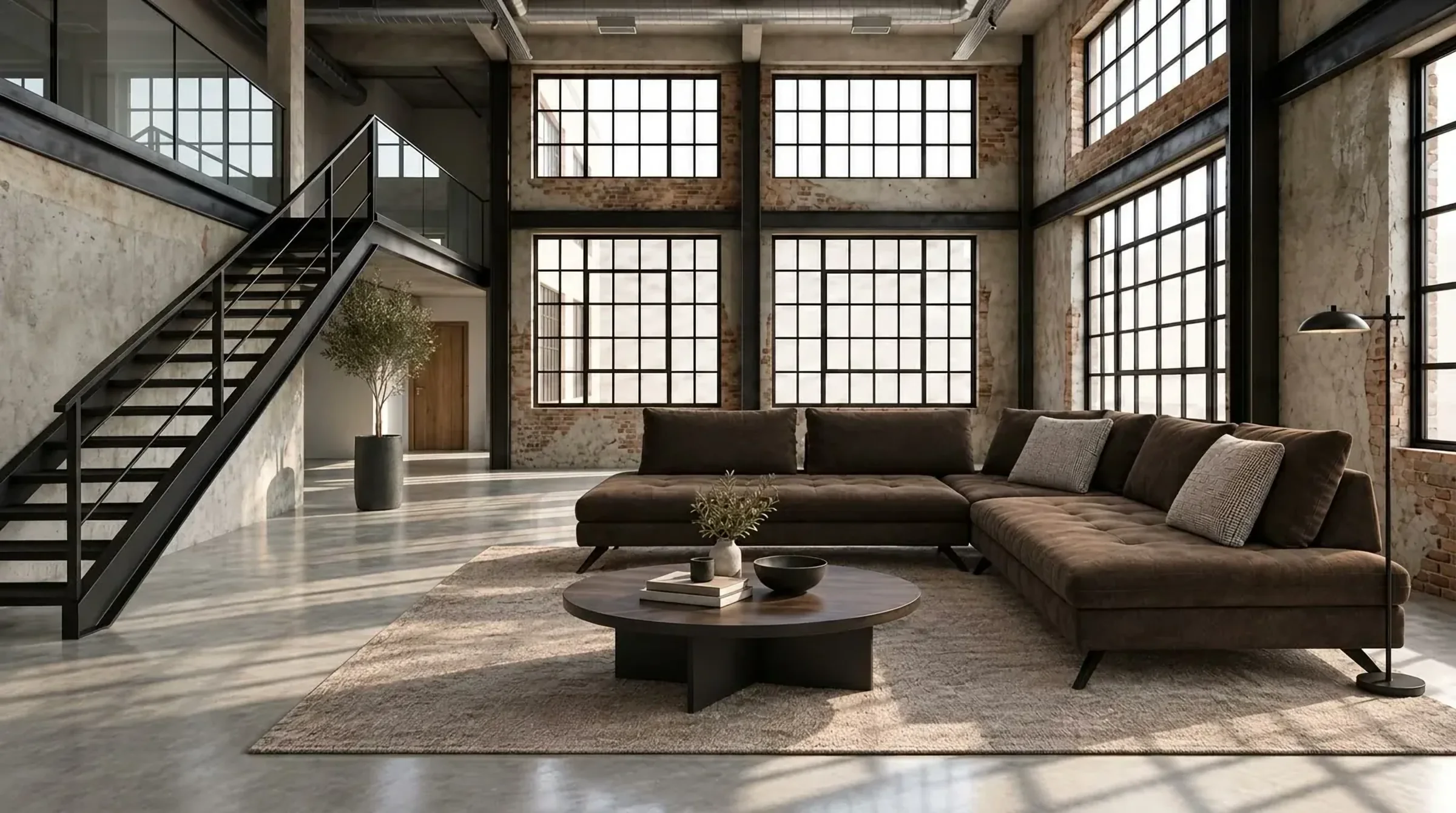Amalfi in braunem Bezug in einem Industrieloft